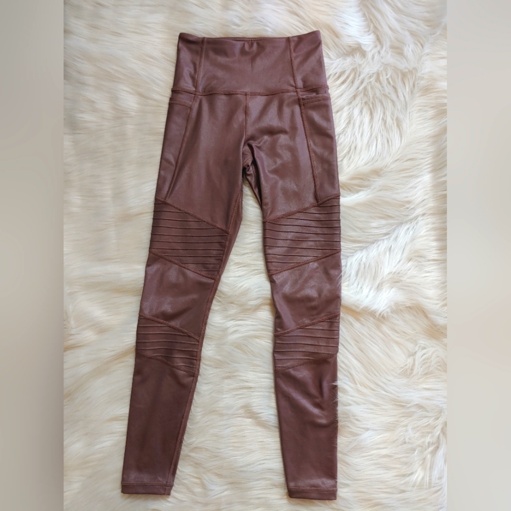 Athleta Inclination Moto Tight Purple Shimmer Leggings, Women's Size XXS